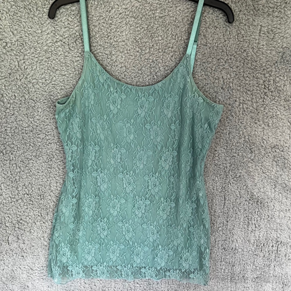 Sage Green Floral Lace Cami Tank Top L Y2K Coquette Maurices Spaghetti Strap